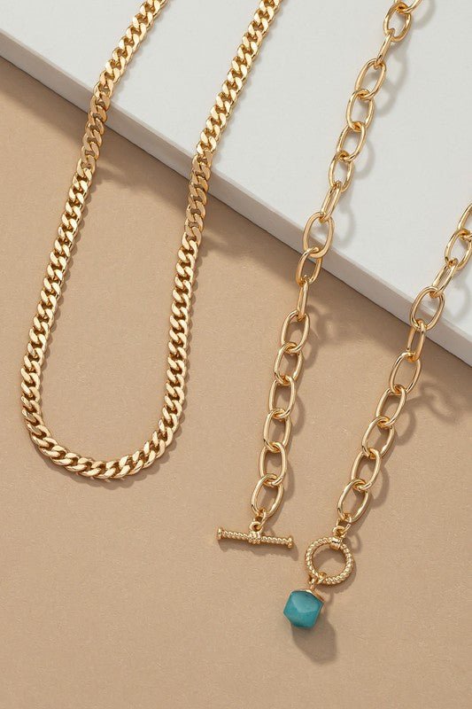 Cuban chain and a green natural stone pendant - NIXII Clothing