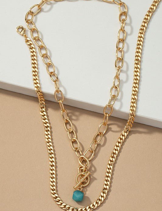 Cuban chain and a green natural stone pendant - NIXII Clothing
