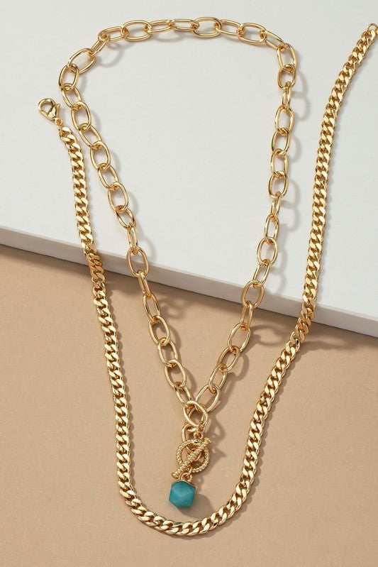 Cuban chain and a green natural stone pendant - NIXII Clothing