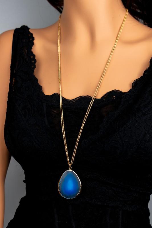 DOUBLE CHAIN LARGE AGATE STONE PENDANT NECKLACE - NIXII Clothing