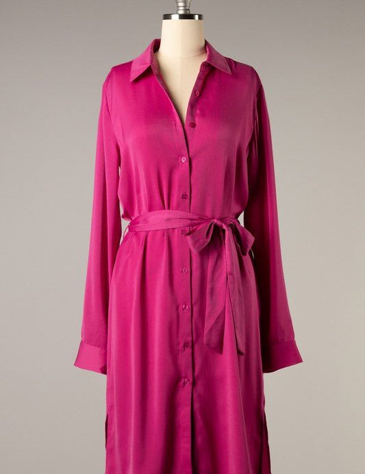 Fuchsia Long Sleeve Collared Dress - NIXII Clothing