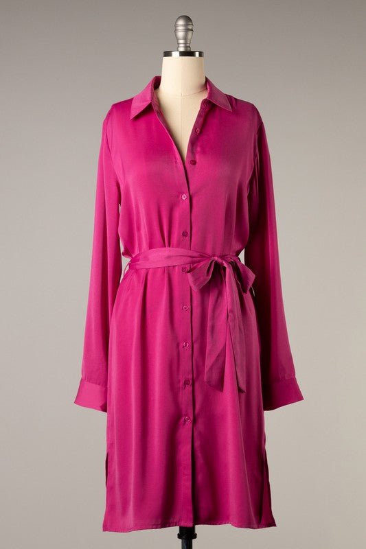 Fuchsia Long Sleeve Collared Dress - NIXII Clothing