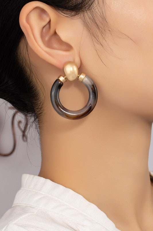 Grey and brown acetate hoop clip on earrings - NIXII Clothing