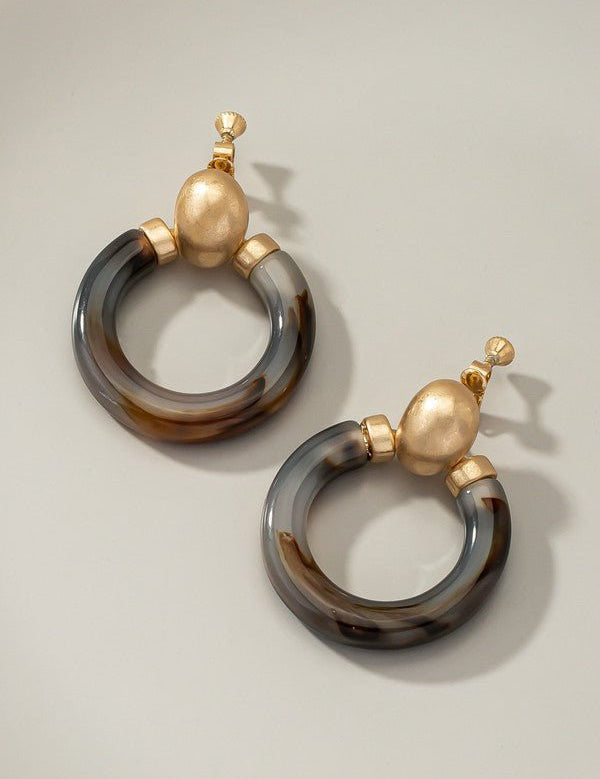 Grey and brown acetate hoop clip on earrings - NIXII Clothing