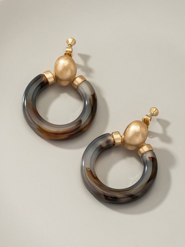 Grey and brown acetate hoop clip on earrings