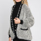 Grey Puff Sleeve Pearl Cardigan - NIXII Clothing