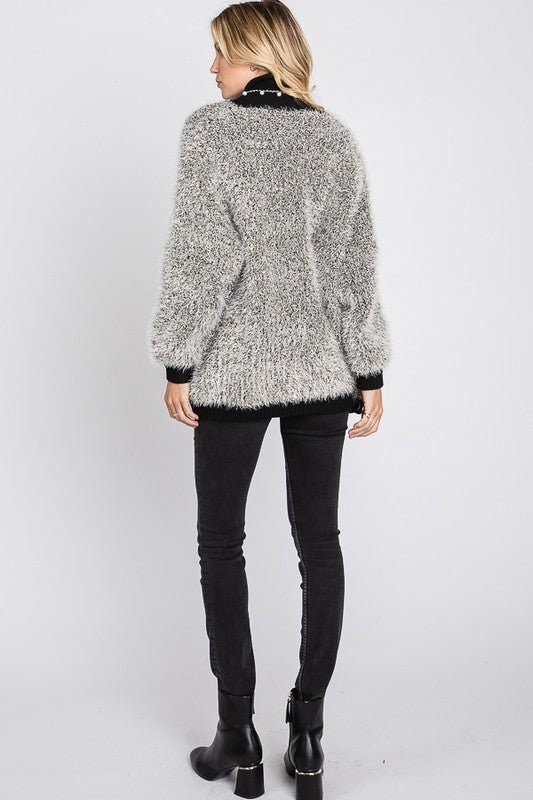 Grey Puff Sleeve Pearl Cardigan - NIXII Clothing