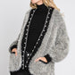 Grey Puff Sleeve Pearl Cardigan - NIXII Clothing