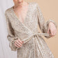 LONG SLEEVE FRONT WRAP SEQUIN ROMPER WITH TIE - NIXII Clothing