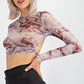 Marble Mesh Print Crop Top with Open Back - NIXII Clothing