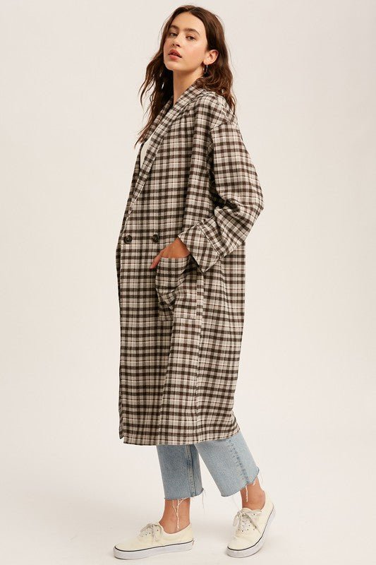 Mocha Oversized Plaid Light Weight Long Coat - NIXII Clothing