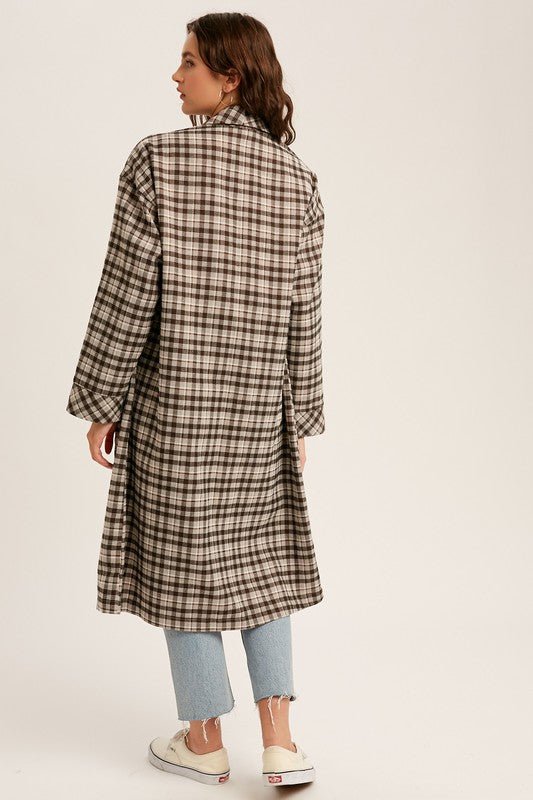 Mocha Oversized Plaid Light Weight Long Coat - NIXII Clothing