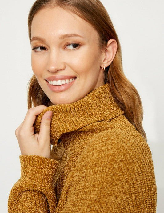 Mustard Drop Shoulder Turtle Neck Sweater - NIXII Clothing