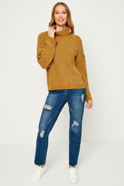 Mustard Drop Shoulder Turtle Neck Sweater - NIXII Clothing