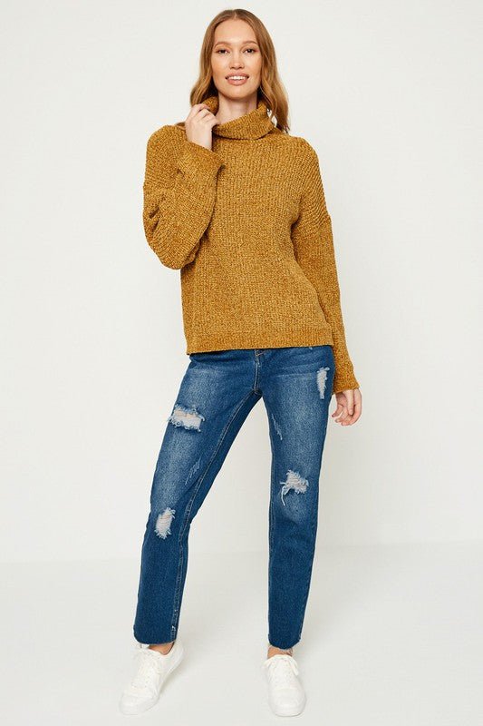 Mustard Drop Shoulder Turtle Neck Sweater - NIXII Clothing