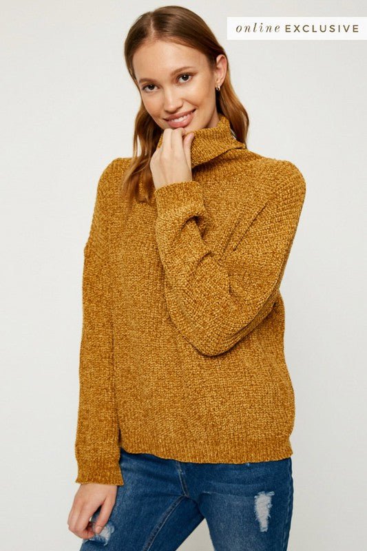 Mustard Drop Shoulder Turtle Neck Sweater - NIXII Clothing