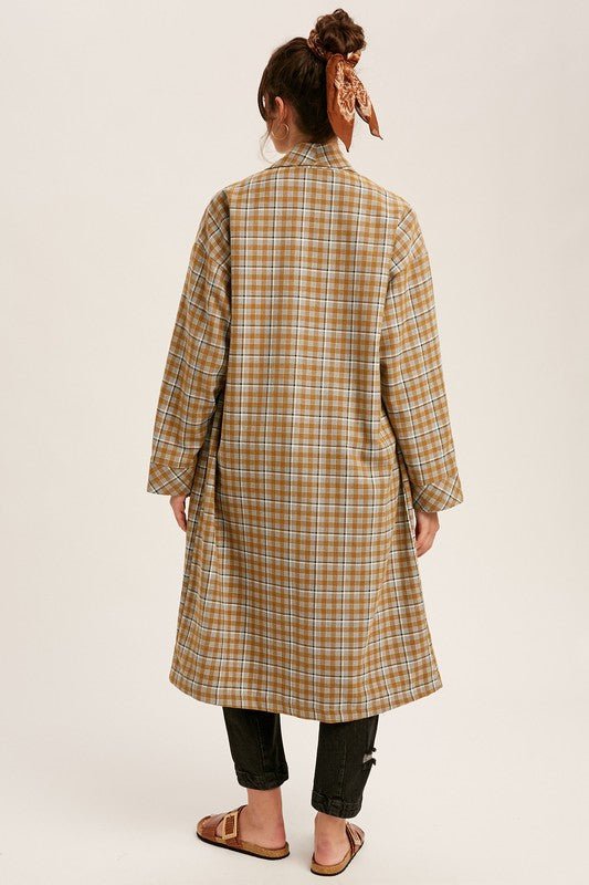 Mustard Oversized Plaid Light Weight Long Coat - NIXII Clothing