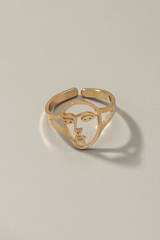 Openwork abstract face adjustable ring