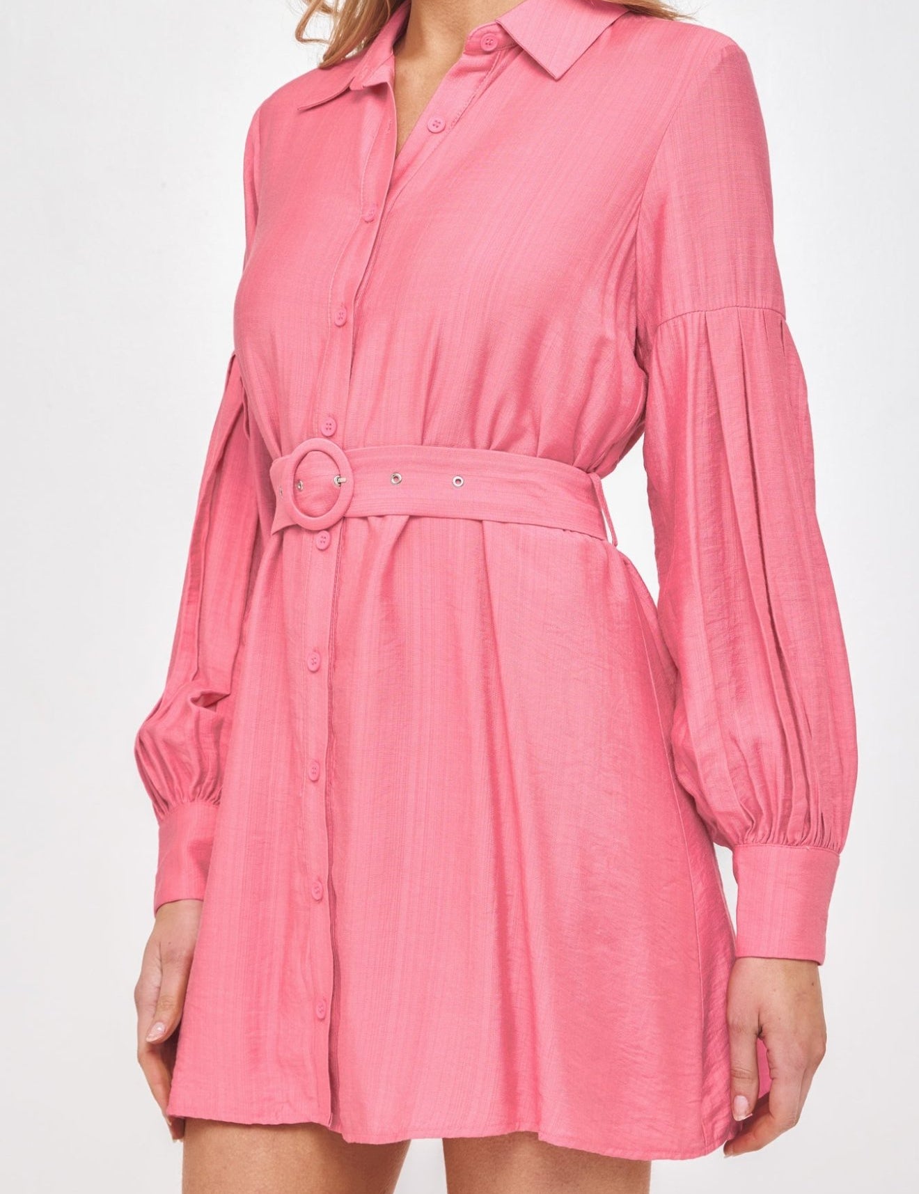 Pink Long Sleeve Shirt Dress - NIXII Clothing