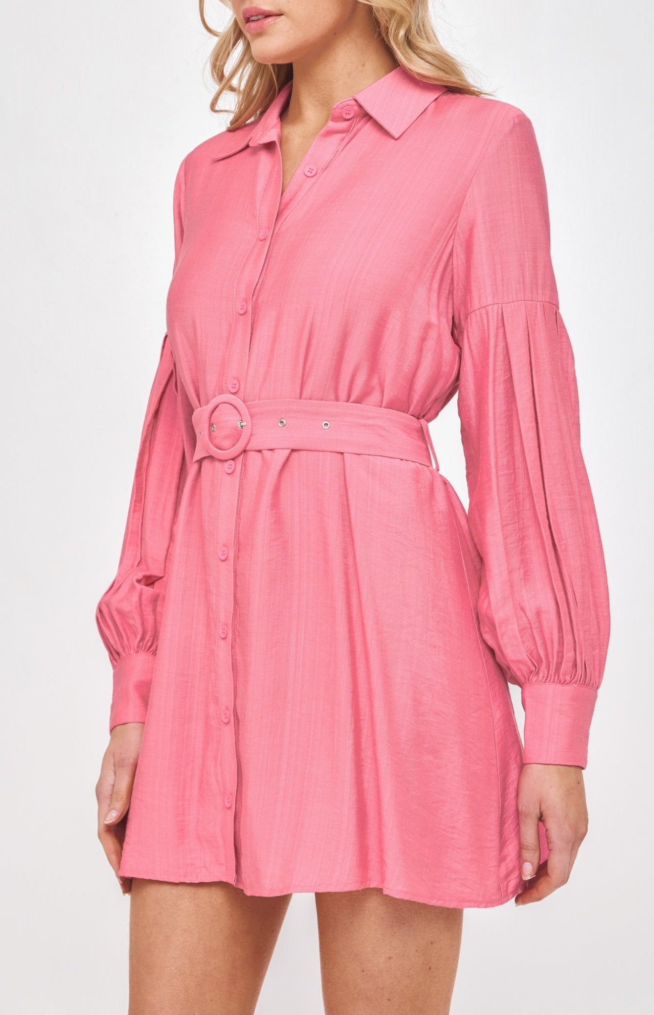 Pink Long Sleeve Shirt Dress - NIXII Clothing