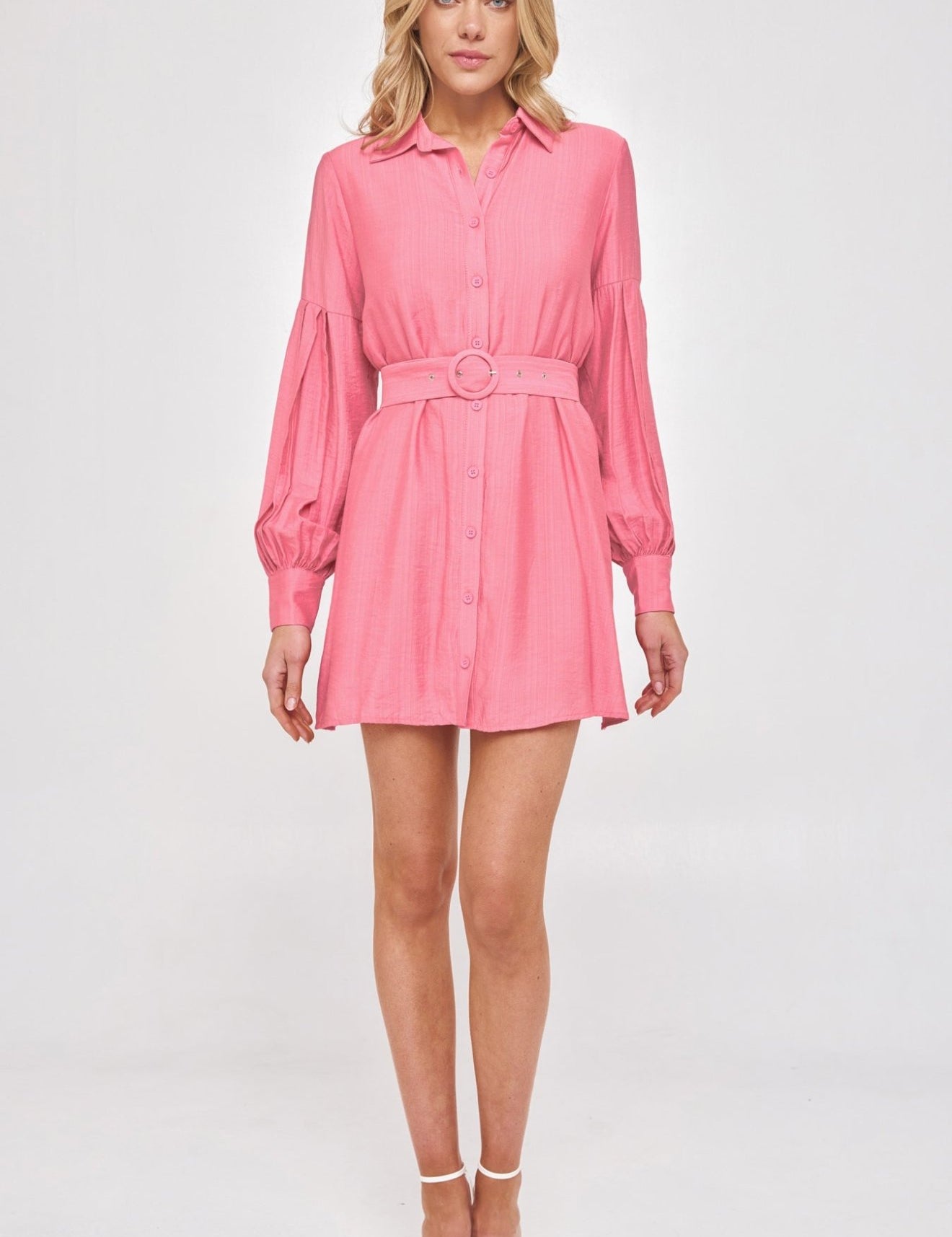 Pink Long Sleeve Shirt Dress - NIXII Clothing