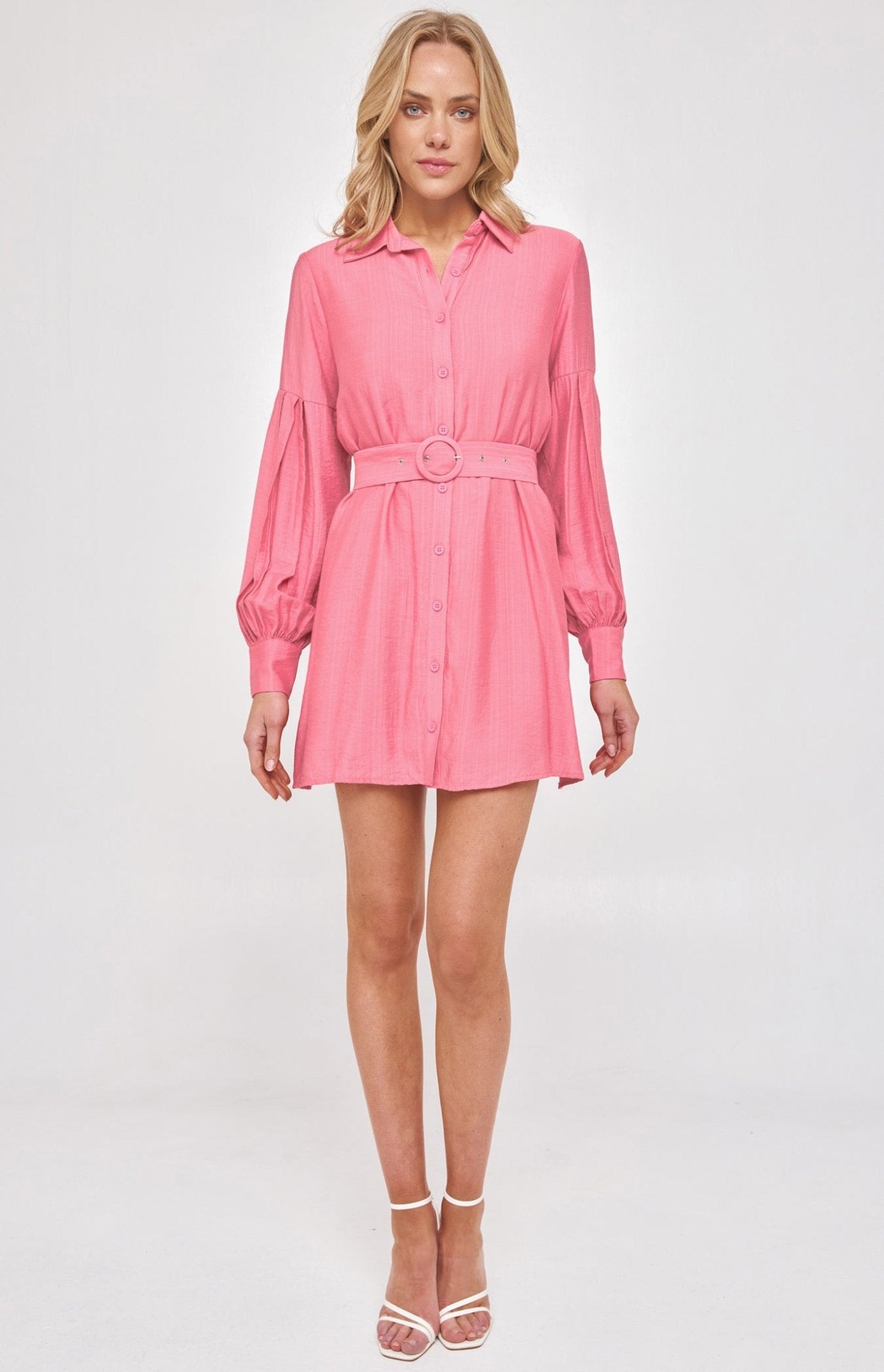 Pink Long Sleeve Shirt Dress - NIXII Clothing