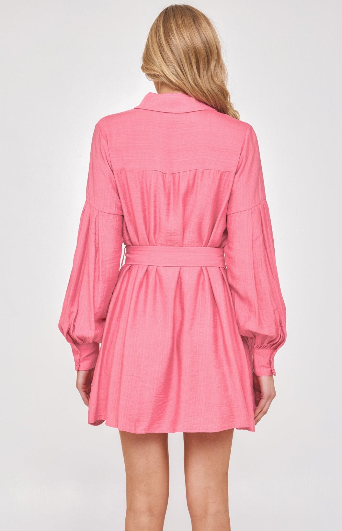 Pink Long Sleeve Shirt Dress - NIXII Clothing