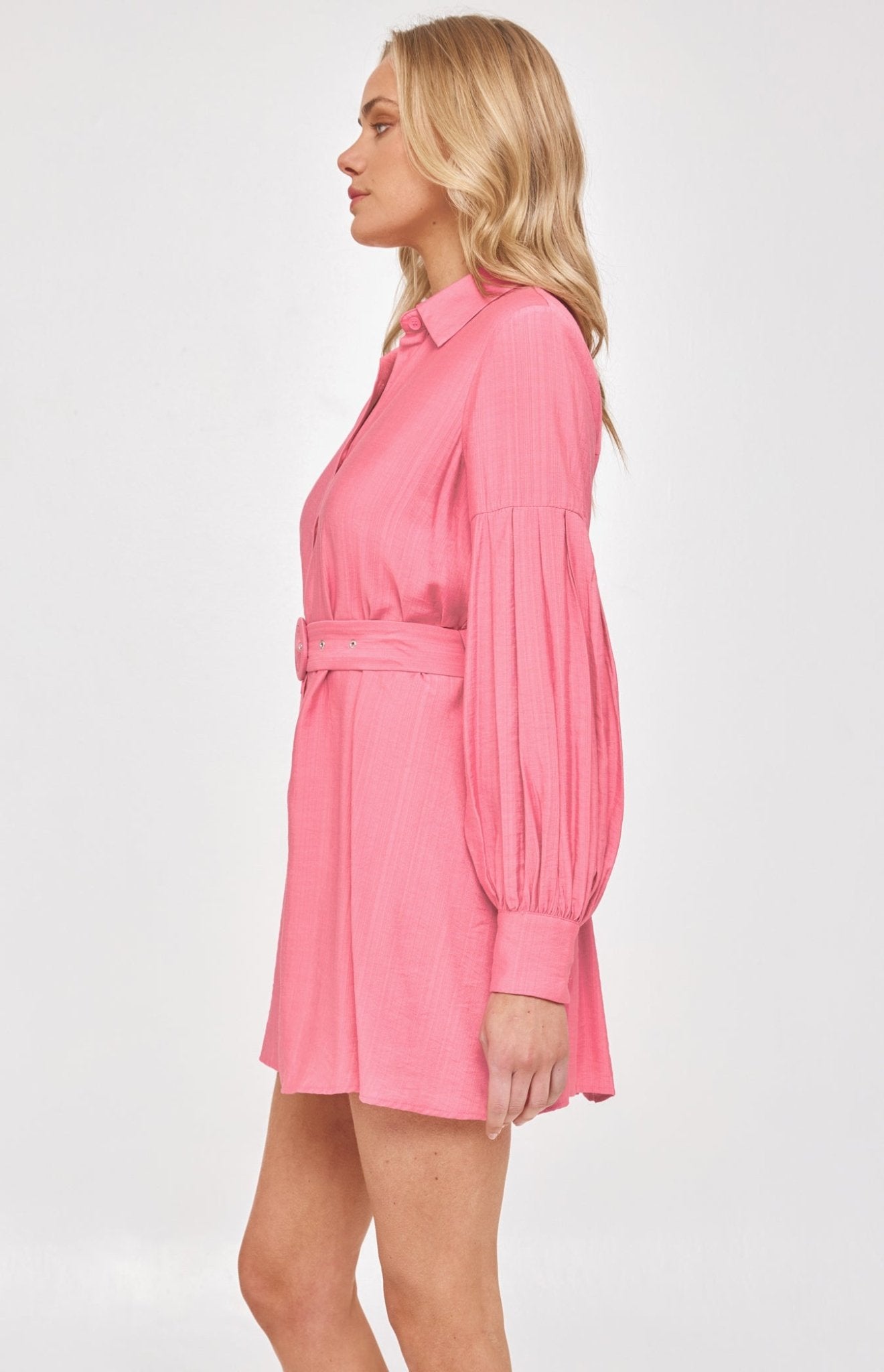 Pink Long Sleeve Shirt Dress - NIXII Clothing