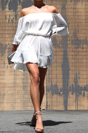 PLEATED OFF SHOULDER ROMPER W/RUFFLED - NIXII Clothing