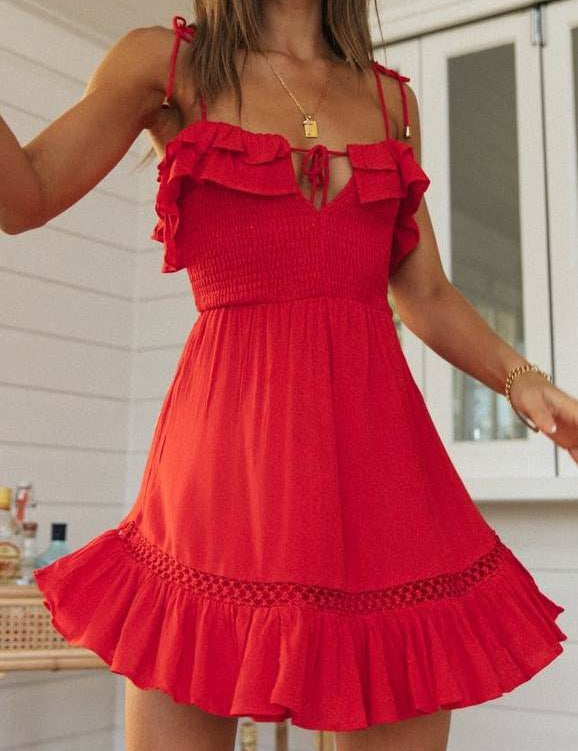 Red Frill Tie Detail Dress - NIXII Clothing