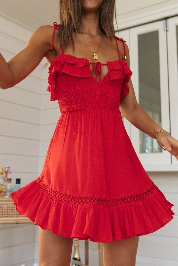Red Frill Tie Detail Dress - NIXII Clothing