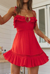 Red Frill Tie Detail Dress - NIXII Clothing
