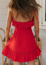 Red Frill Tie Detail Dress - NIXII Clothing