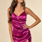 SATIN WRAPPED SIDE RUCHED DETAIL SLITTED SLEEVELESS MINI DRESS - NIXII Clothing