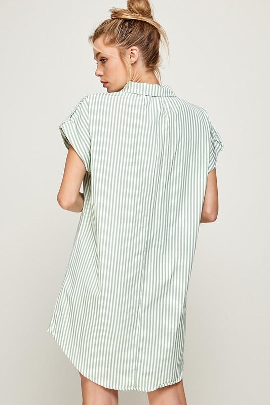 Stripe Print Curved Hem Short Dress- Sage - NIXII Clothing