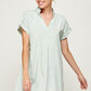 Stripe Print Curved Hem Short Dress- Sage - NIXII Clothing