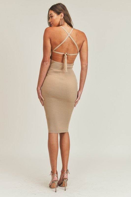 Tan Ribbed Midi Dress - NIXII Clothing