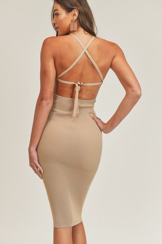 Tan Ribbed Midi Dress - NIXII Clothing