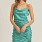 TEAL GREEN SATIN SIDE DRAWSTRING DRESS - NIXII Clothing