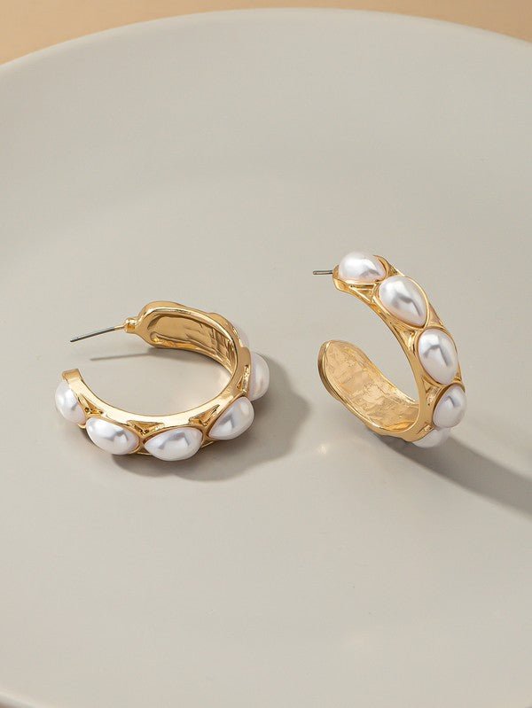 Teardrop pearl beaded hoop earrings - NIXII Clothing