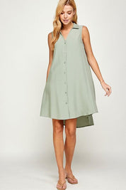 V Neck Collared Sleeveless Short Dress - NIXII Clothing