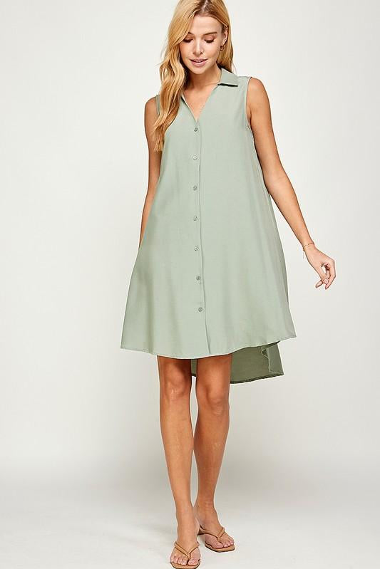 V Neck Collared Sleeveless Short Dress - NIXII Clothing