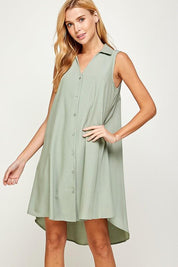 V Neck Collared Sleeveless Short Dress - NIXII Clothing