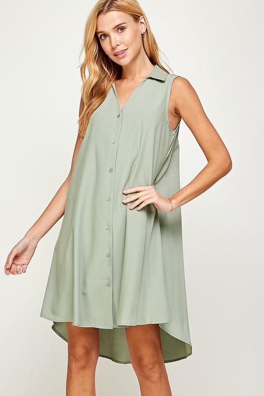 V Neck Collared Sleeveless Short Dress - NIXII Clothing