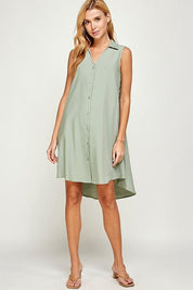 V Neck Collared Sleeveless Short Dress - NIXII Clothing