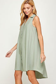 V Neck Collared Sleeveless Short Dress - NIXII Clothing