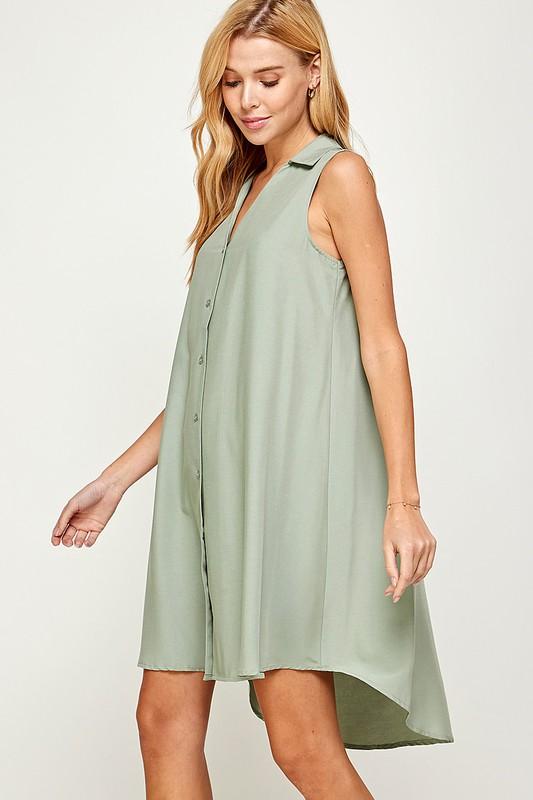 V Neck Collared Sleeveless Short Dress - NIXII Clothing