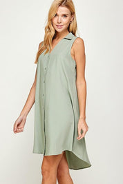 V Neck Collared Sleeveless Short Dress - NIXII Clothing