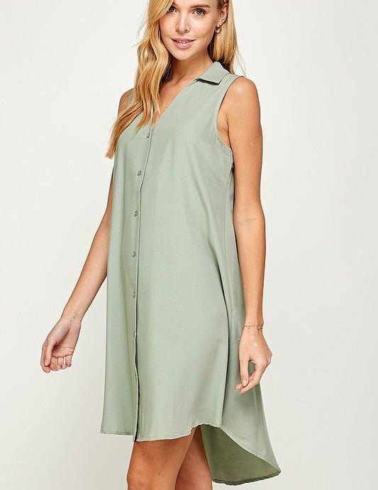 V Neck Collared Sleeveless Short Dress - NIXII Clothing