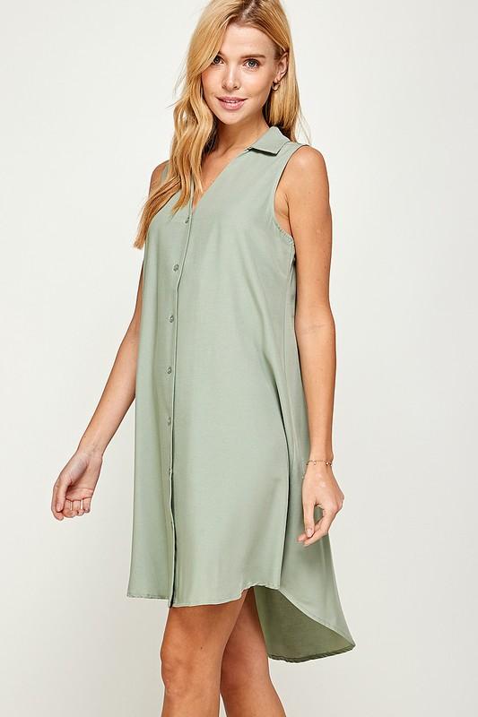 V Neck Collared Sleeveless Short Dress - NIXII Clothing